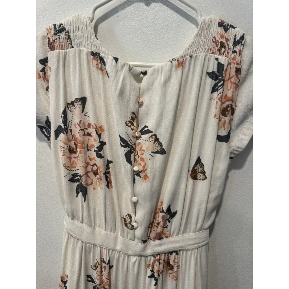 Free People All I Got Floral Printed Maxi Dress Ivory Pink Boho CottageCore Sz 6